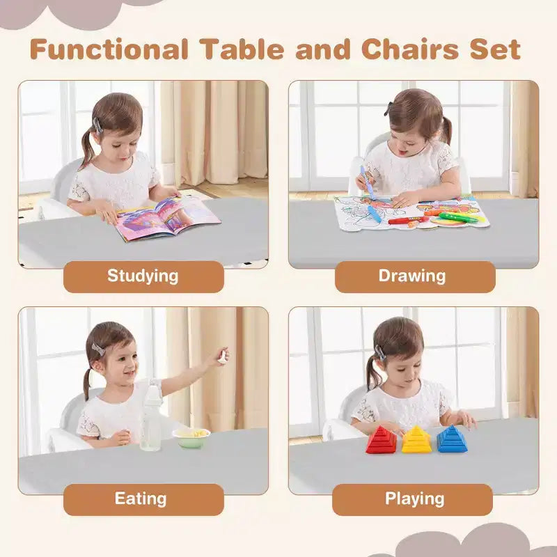 Ensemble table et chaises 3 pièces pour enfants Costway, bureau d'activités pour tout-petits avec blocs de construction