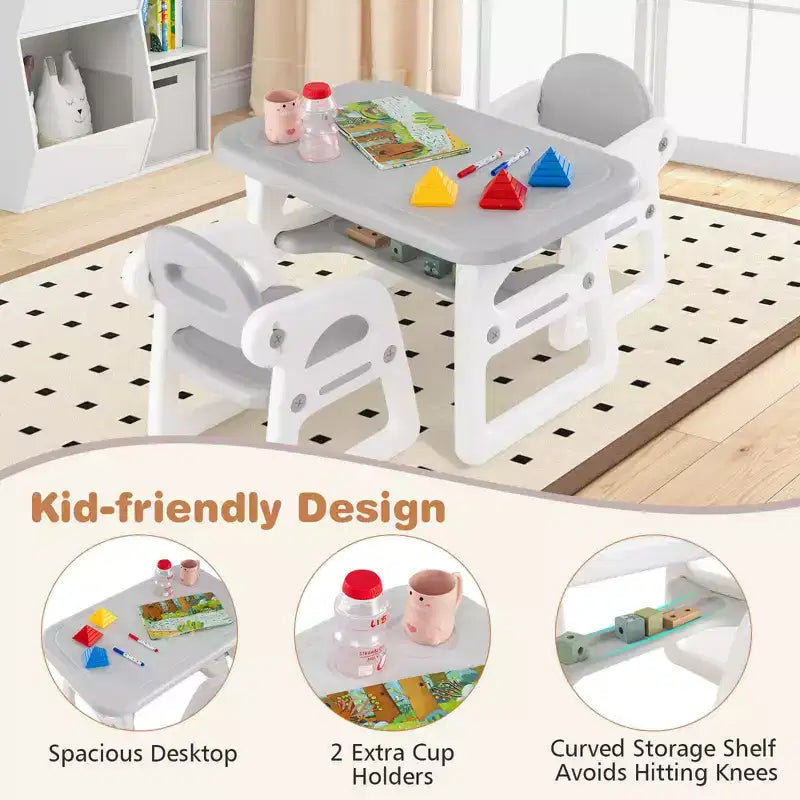 Ensemble table et chaises 3 pièces pour enfants Costway, bureau d'activités pour tout-petits avec blocs de construction