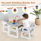 Ensemble table et chaises 3 pièces pour enfants Costway, bureau d'activités pour tout-petits avec blocs de construction