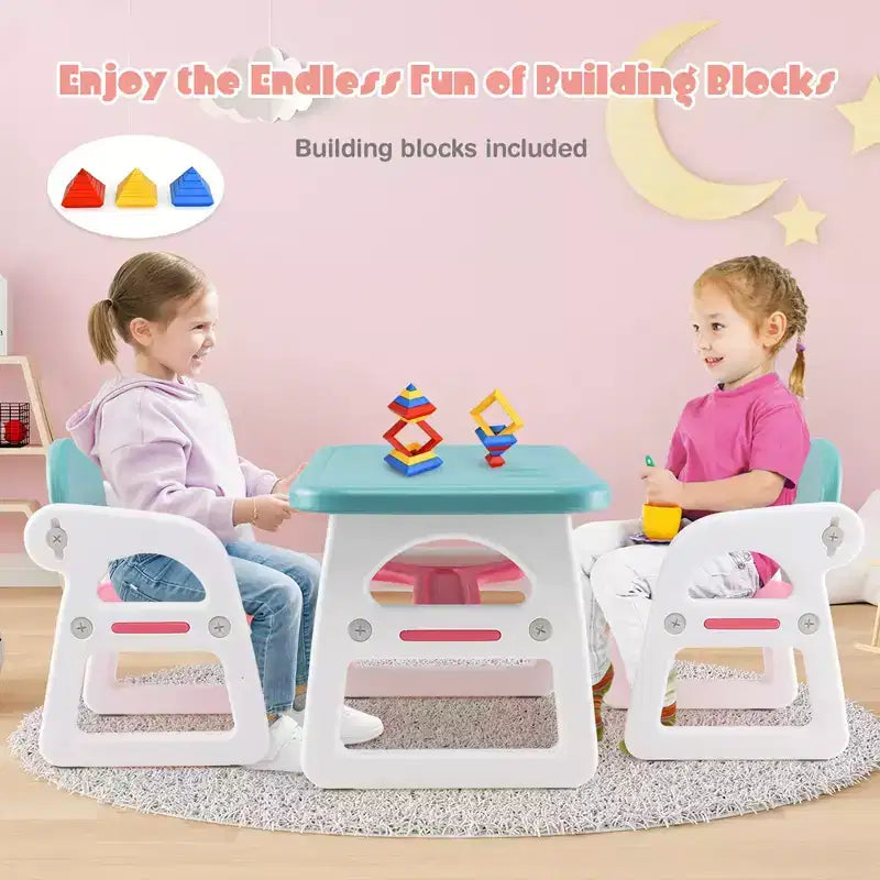 Ensemble table et chaises 3 pièces pour enfants Costway, bureau d'activités pour tout-petits avec blocs de construction
