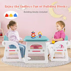 Ensemble table et chaises 3 pièces pour enfants Costway, bureau d'activités pour tout-petits avec blocs de construction