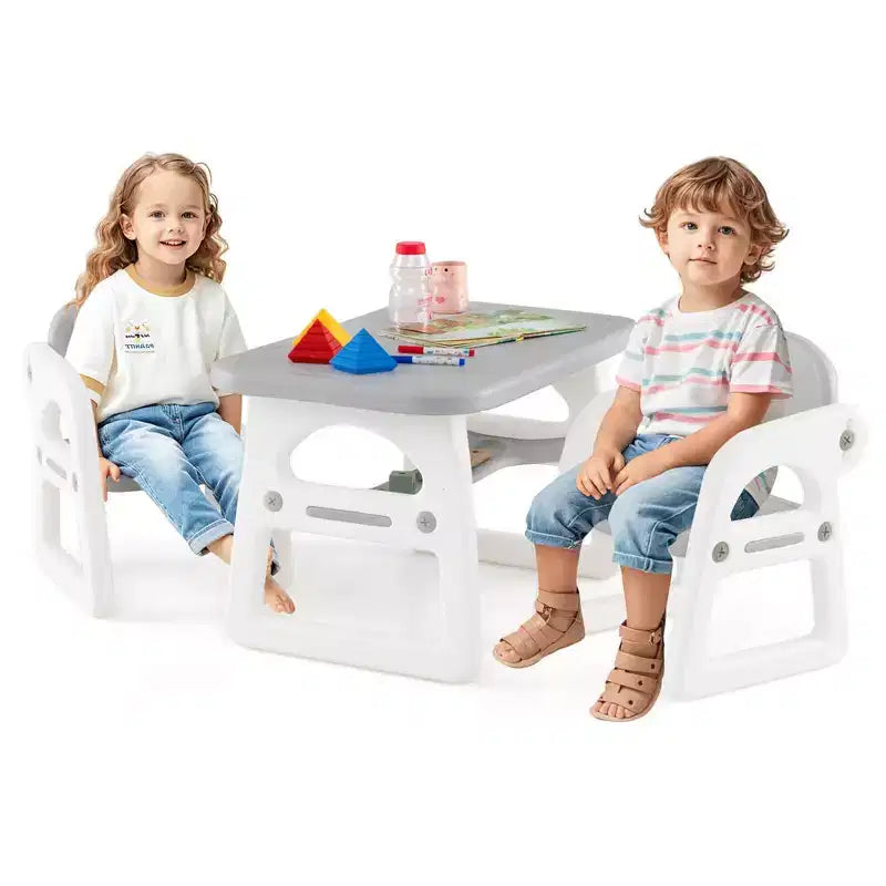 Ensemble table et chaises 3 pièces pour enfants Costway, bureau d'activités pour tout-petits avec blocs de construction
