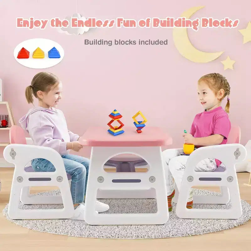 Ensemble table et chaises 3 pièces pour enfants Costway, bureau d'activités pour tout-petits avec blocs de construction