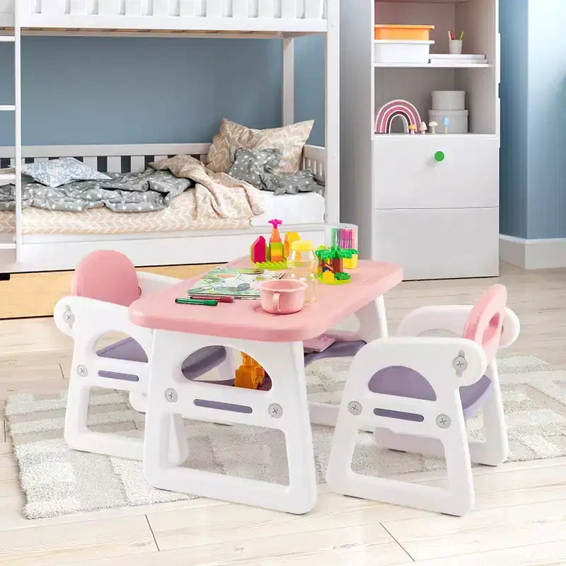 Ensemble table et chaises 3 pièces pour enfants Costway, bureau d'activités pour tout-petits avec blocs de construction