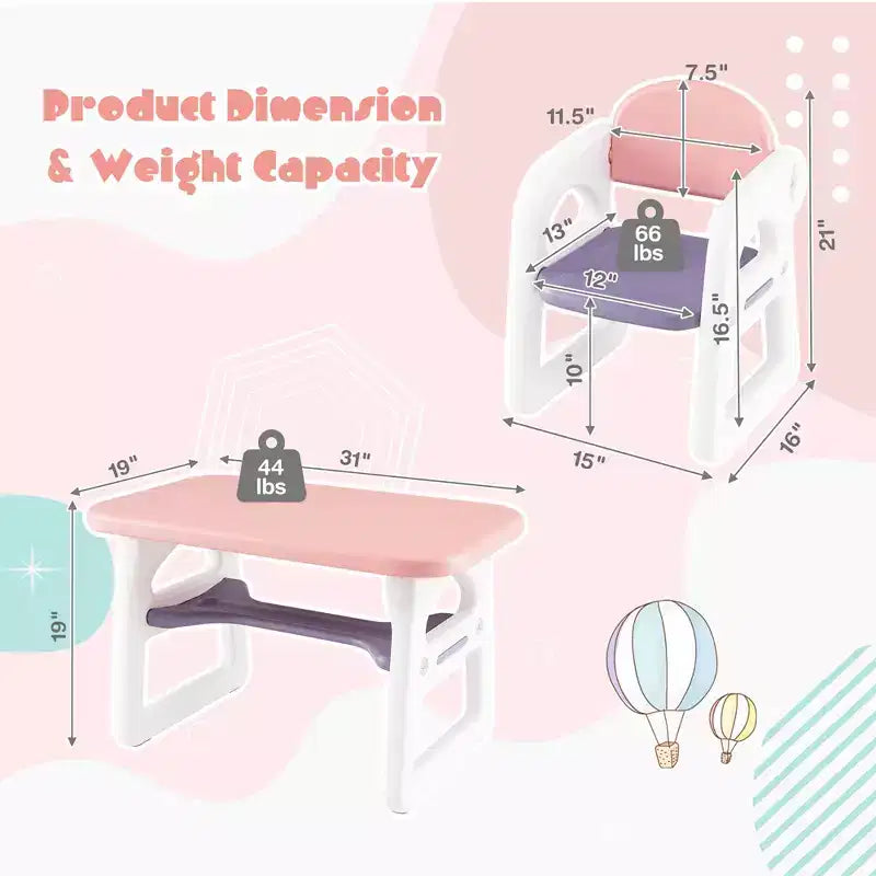 Ensemble table et chaises 3 pièces pour enfants Costway, bureau d'activités pour tout-petits avec blocs de construction