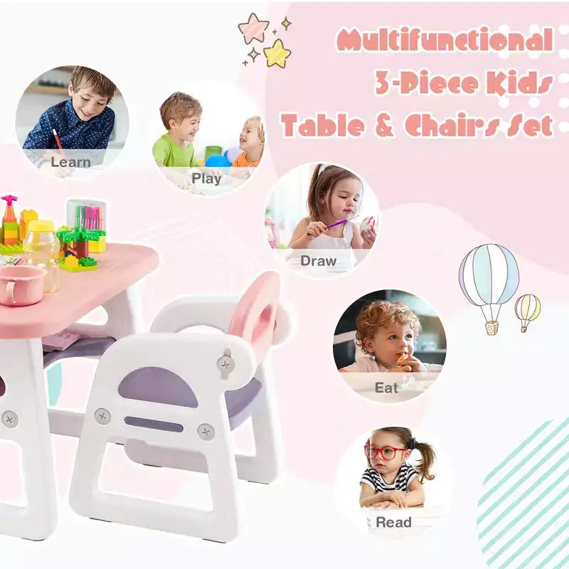 Ensemble table et chaises 3 pièces pour enfants Costway, bureau d'activités pour tout-petits avec blocs de construction