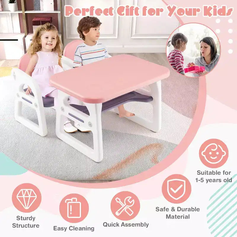 Ensemble table et chaises 3 pièces pour enfants Costway, bureau d'activités pour tout-petits avec blocs de construction