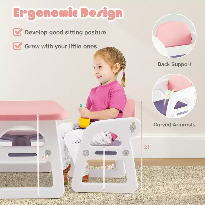 Ensemble table et chaises 3 pièces pour enfants Costway, bureau d'activités pour tout-petits avec blocs de construction