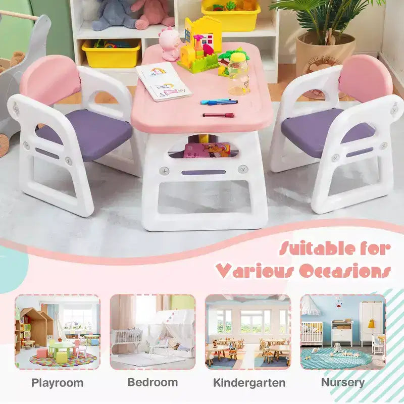 Ensemble table et chaises 3 pièces pour enfants Costway, bureau d'activités pour tout-petits avec blocs de construction