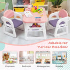 Ensemble table et chaises 3 pièces pour enfants Costway, bureau d'activités pour tout-petits avec blocs de construction