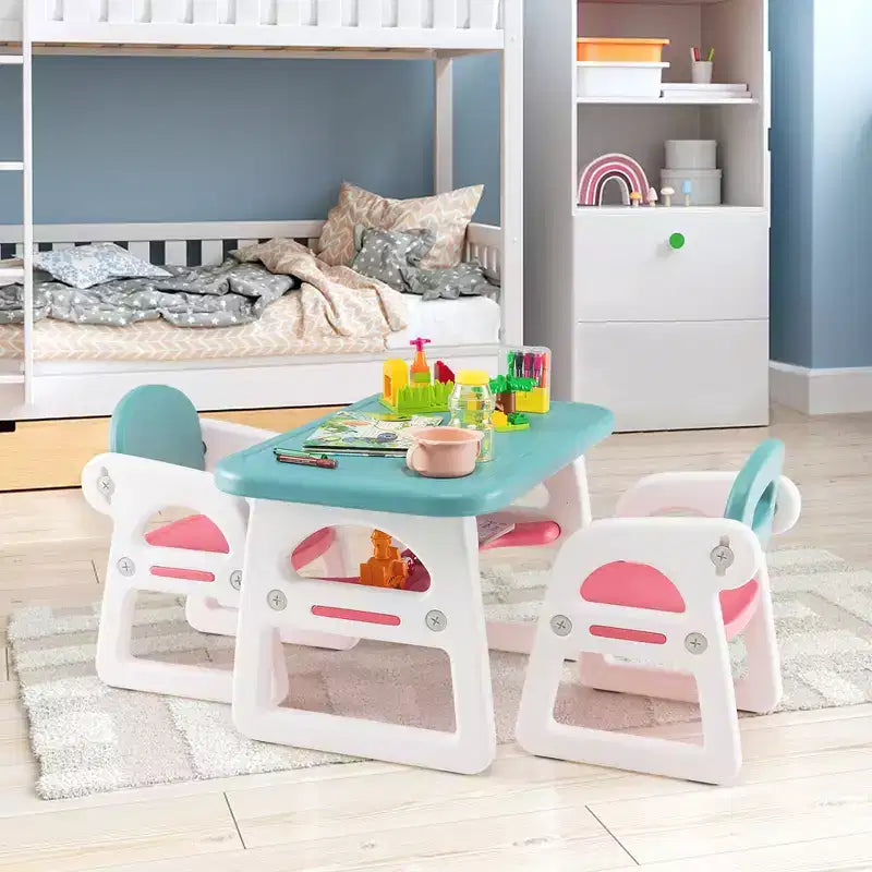 Ensemble table et chaises 3 pièces pour enfants Costway, bureau d'activités pour tout-petits avec blocs de construction