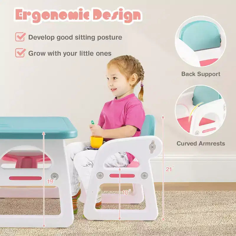 Ensemble table et chaises 3 pièces pour enfants Costway, bureau d'activités pour tout-petits avec blocs de construction