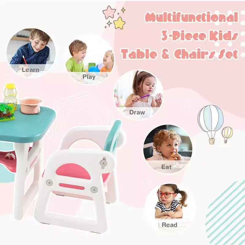 Ensemble table et chaises 3 pièces pour enfants Costway, bureau d'activités pour tout-petits avec blocs de construction