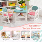 Ensemble table et chaises 3 pièces pour enfants Costway, bureau d'activités pour tout-petits avec blocs de construction