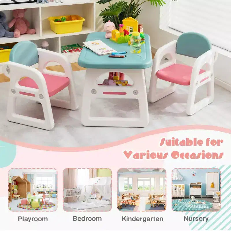 Ensemble table et chaises 3 pièces pour enfants Costway, bureau d'activités pour tout-petits avec blocs de construction