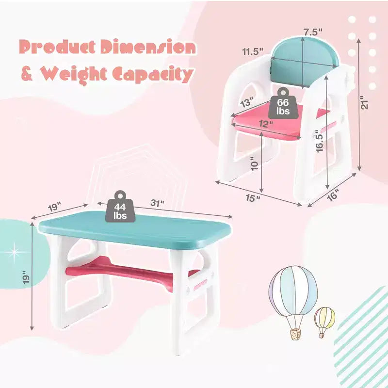 Ensemble table et chaises 3 pièces pour enfants Costway, bureau d'activités pour tout-petits avec blocs de construction