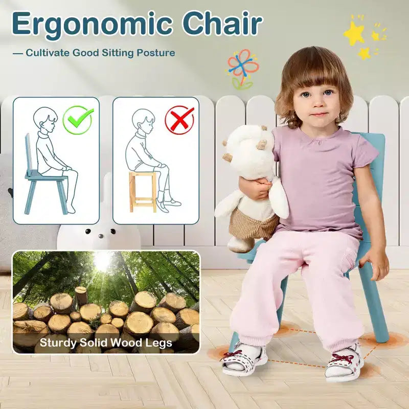 Table d'activités et 4 chaises Costway 5 pièces en bois pour enfants avec blocs de construction