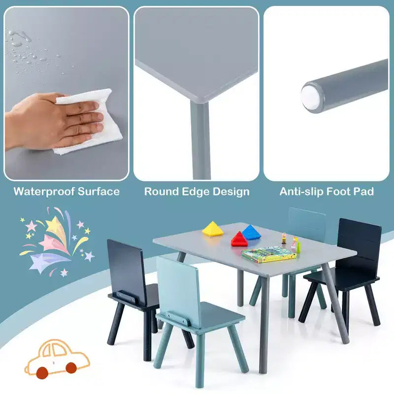 Table d'activités et 4 chaises Costway 5 pièces en bois pour enfants avec blocs de construction