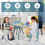 Table d'activités et 4 chaises Costway 5 pièces en bois pour enfants avec blocs de construction