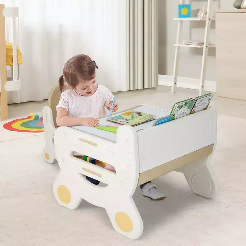 Table et chaise de dessin pour enfants Costway pour la lecture et les jeux avec stylos et tableau noir effaceur bleu/marron