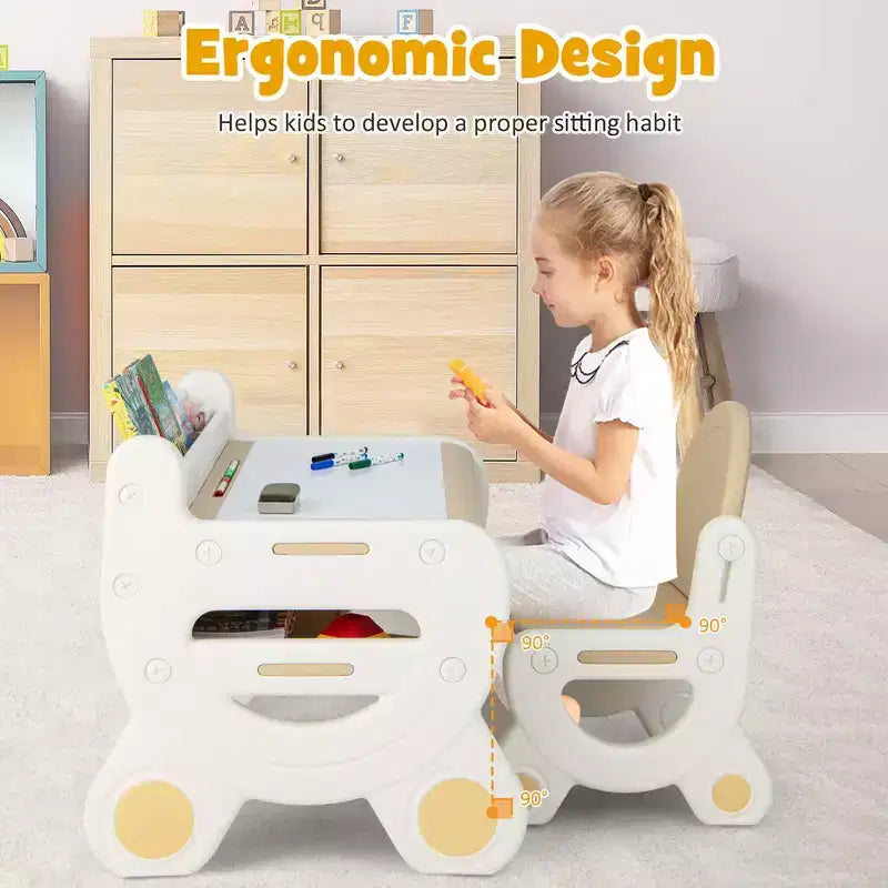 Table et chaise de dessin pour enfants Costway pour la lecture et les jeux avec stylos et tableau noir effaceur bleu/marron