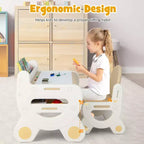 Table et chaise de dessin pour enfants Costway pour la lecture et les jeux avec stylos et tableau noir effaceur bleu/marron