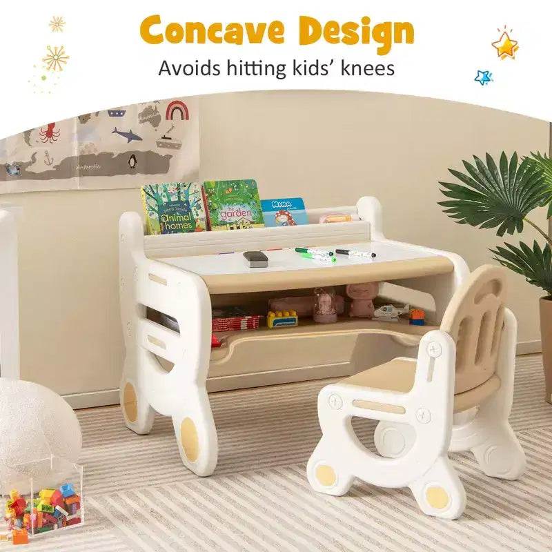 Table et chaise de dessin pour enfants Costway pour la lecture et les jeux avec stylos et tableau noir effaceur bleu/marron