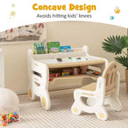 Table et chaise de dessin pour enfants Costway pour la lecture et les jeux avec stylos et tableau noir effaceur bleu/marron
