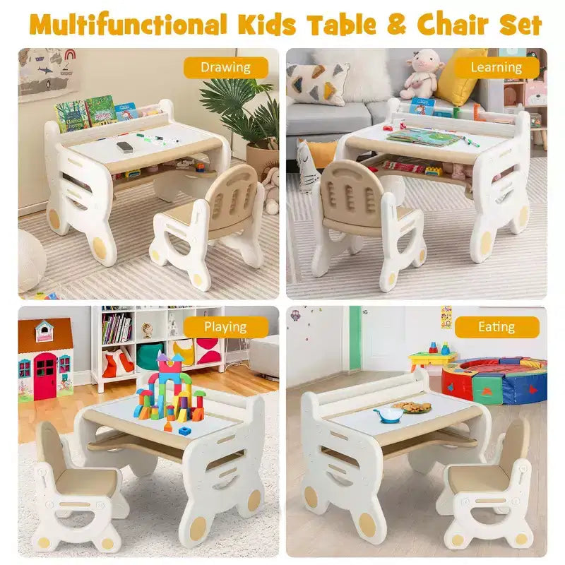 Table et chaise de dessin pour enfants Costway pour la lecture et les jeux avec stylos et tableau noir effaceur bleu/marron