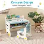 Table et chaise de dessin pour enfants Costway pour la lecture et les jeux avec stylos et tableau noir effaceur bleu/marron