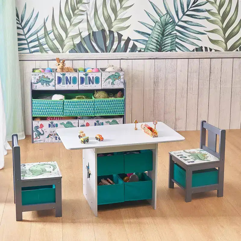Ensemble Table et Chaises de Jeu d'Art pour Enfants LuxenHome avec Paniers de Rangement Multicolore
