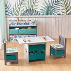 Ensemble Table et Chaises de Jeu d'Art pour Enfants LuxenHome avec Paniers de Rangement Multicolore
