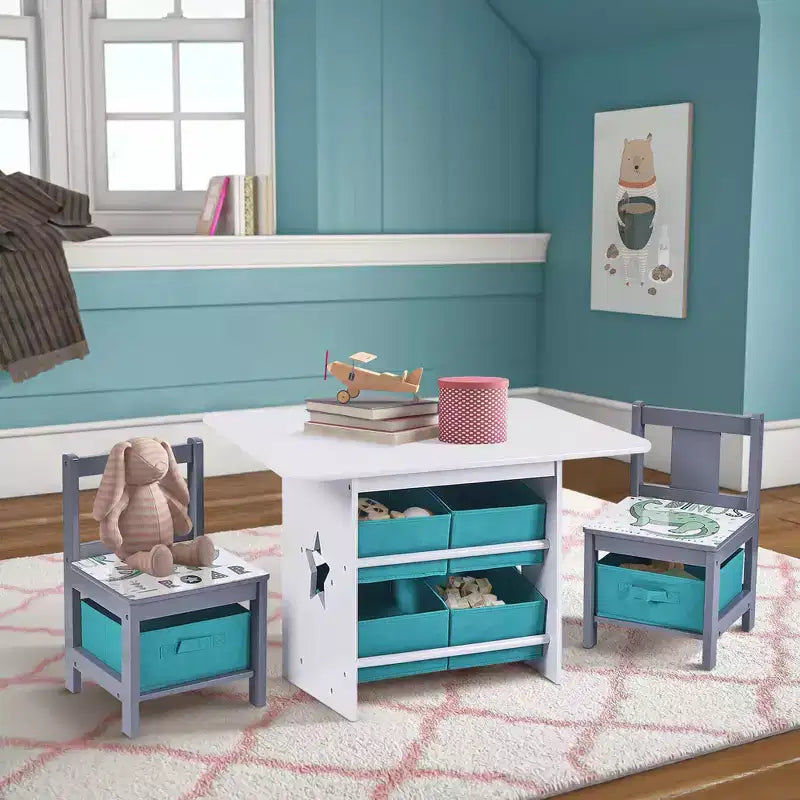 Ensemble Table et Chaises de Jeu d'Art pour Enfants LuxenHome avec Paniers de Rangement Multicolore