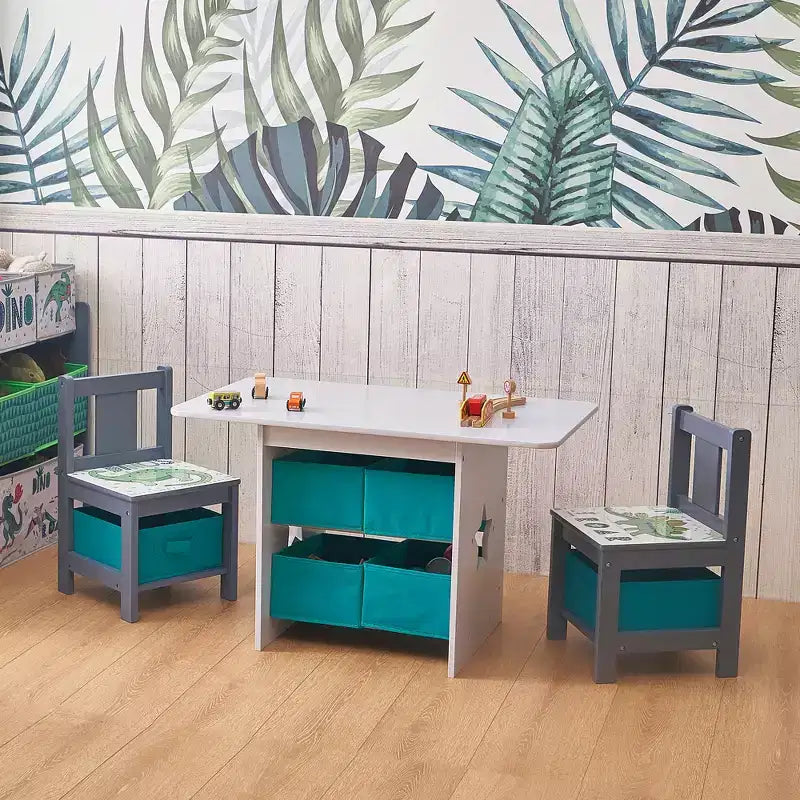 Ensemble Table et Chaises de Jeu d'Art pour Enfants LuxenHome avec Paniers de Rangement Multicolore