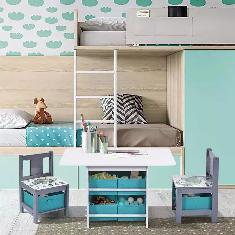 Ensemble Table et Chaises de Jeu d'Art pour Enfants LuxenHome avec Paniers de Rangement Multicolore