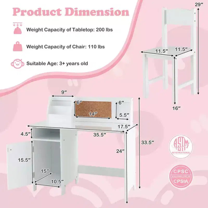 Bureau d'étude pour enfants Costway avec chaise, tableau blanc, marqueur, étagère, armoire de rangement violet/blanc