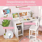 Bureau d'étude pour enfants Costway avec chaise, tableau blanc, marqueur, étagère, armoire de rangement violet/blanc