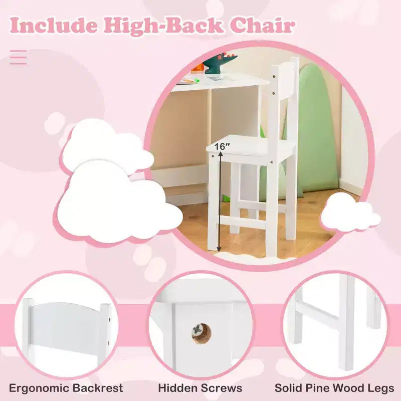 Bureau d'étude pour enfants Costway avec chaise, tableau blanc, marqueur, étagère, armoire de rangement violet/blanc