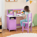 Bureau d'étude pour enfants Costway avec chaise, tableau blanc, marqueur, étagère, armoire de rangement violet/blanc