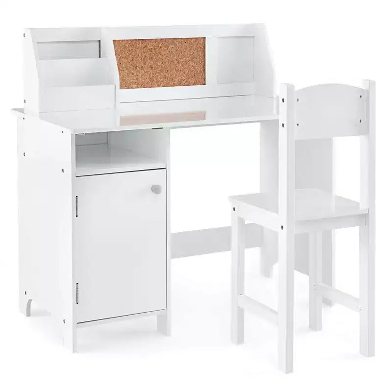 Bureau d'étude pour enfants Costway avec chaise, tableau blanc, marqueur, étagère, armoire de rangement violet/blanc