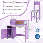 Bureau d'étude pour enfants Costway avec chaise, tableau blanc, marqueur, étagère, armoire de rangement violet/blanc