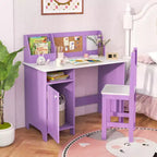 Bureau d'étude pour enfants Costway avec chaise, tableau blanc, marqueur, étagère, armoire de rangement violet/blanc