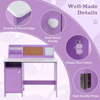 Bureau d'étude pour enfants Costway avec chaise, tableau blanc, marqueur, étagère, armoire de rangement violet/blanc