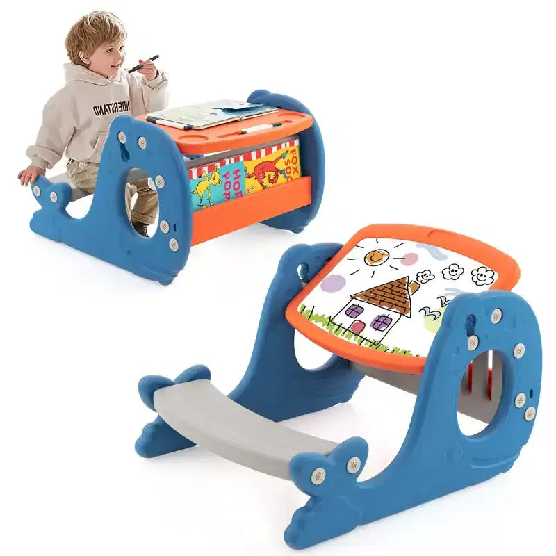 Ensemble bureau et chaise pour enfants Costway avec tableau blanc effaçable et inclinable pour dessin, jeux et repas