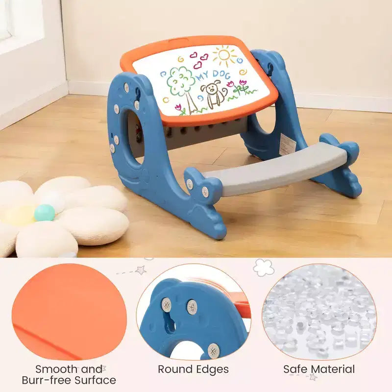 Ensemble bureau et chaise pour enfants Costway avec tableau blanc effaçable et inclinable pour dessin, jeux et repas