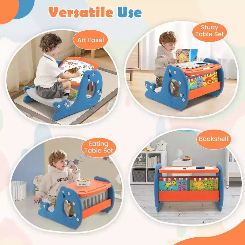 Ensemble bureau et chaise pour enfants Costway avec tableau blanc effaçable et inclinable pour dessin, jeux et repas