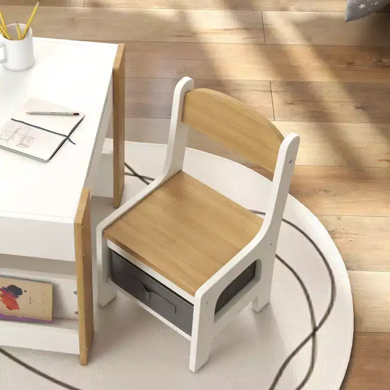 Ensemble table et chaises Qaba 3 pièces pour enfants, ensemble table et chaises pour tout-petits 2 en 1 avec plateau de table réversible tableau noir, rangement et étagères à livres