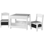 Ensemble table et chaises Qaba 3 pièces pour enfants, ensemble table et chaises pour tout-petits 2 en 1 avec plateau de table réversible tableau noir, rangement et étagères à livres