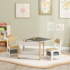 Ensemble table et chaises Qaba 3 pièces pour enfants, ensemble table et chaises pour tout-petits 2 en 1 avec plateau de table réversible tableau noir, rangement et étagères à livres
