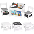 Qaba 3PCs Kids Table and Chair Set, 2 in 1 Toddler Table and Chair Set with Reversible Tabletop Blackboard, Storage & Bookshelves